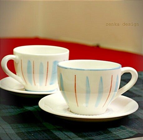 Antique stripe cup&saucer 2set (블루)