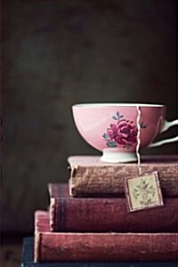 A Vintage Pink Floral Tea Cup and a Stack of Antique Books Journal: 150 Page Lined Notebook/Diary (Paperback)