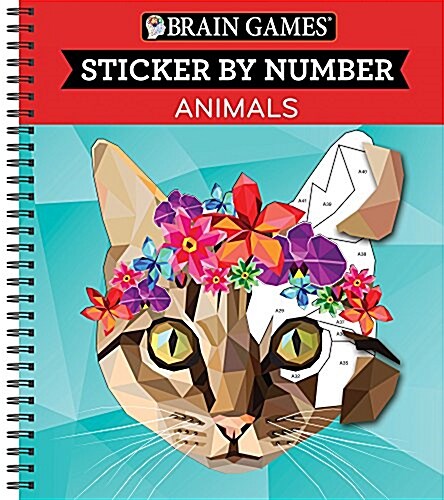 Brain Games - Sticker by Number: Animals (28 Images to Sticker) (Spiral)