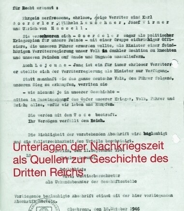 Unterlagen Der Nachkriegszeit Als Quellen Zur Geschichte Des Dritten Reiches (Paperback)