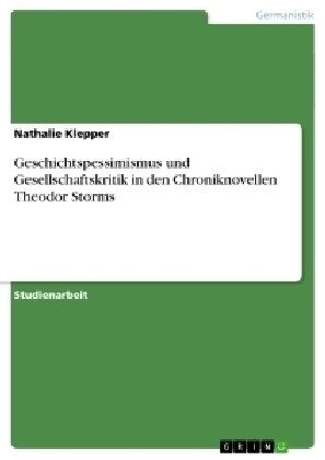 Geschichtspessimismus Und Gesellschaftskritik in Den Chroniknovellen Theodor Storms (Paperback)