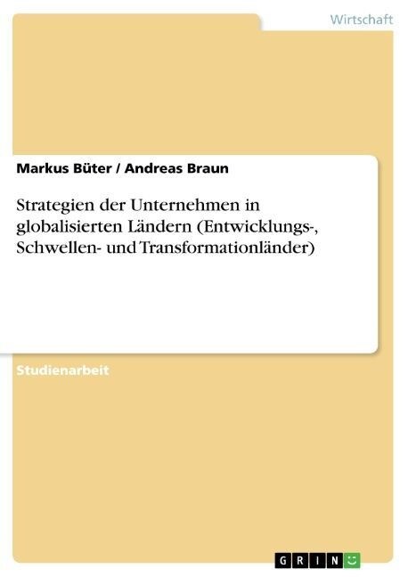 Strategien der Unternehmen in globalisierten L?dern (Entwicklungs-, Schwellen- und Transformationl?der) (Paperback)