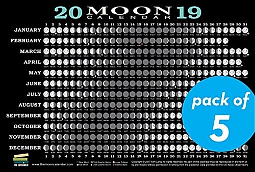 2019 Moon Calendar Card (5 Pack): Lunar Phases, Eclipses, and More! (Other)