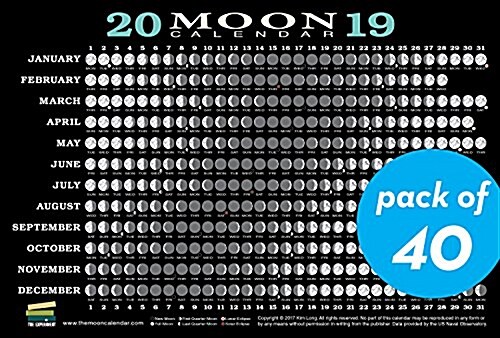2019 Moon Calendar Card (40 Pack): Lunar Phases, Eclipses, and More! (Other)