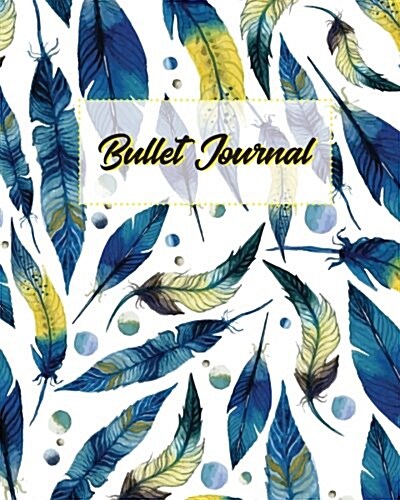Bullet journal 150 Pages Dotted grid paper, 8x10 Large notebook with boho watercolor feather blue yellow: Large blank planner for daily to-do list, d (Paperback)