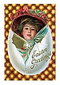 Woman with Hat in Egg Easter Greetings Postcard. 6 Cards, Individually Bagged with Envelopes (Other)