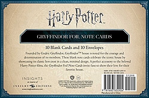 Harry Potter: Gryffindor Crest Embossed Foil Note Cards (Paperback)