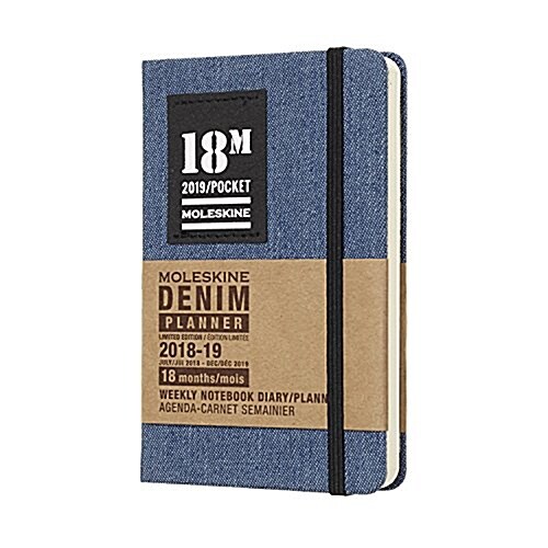 Moleskine 2018-2019 18m Limited Edition Denim Weekly Notebook, Pocket, Weekly Notebook, Blue Pocket, Hard Cover (3.5 X 5.5) (Desk)