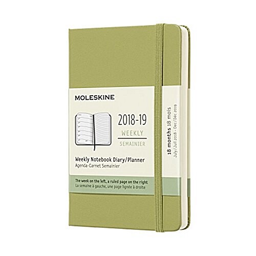 Moleskine 2018-2019 18m Weekly Notebook, Pocket, Weekly Notebook, Green Lichen, Hard Cover (3.5 X 5.5) (Desk)