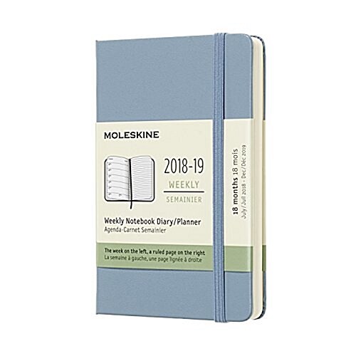 Moleskine 2018-2019 18m Weekly Notebook, Pocket, Weekly Notebook, Blue Cinder, Hard Cover (3.5 X 5.5) (Desk)