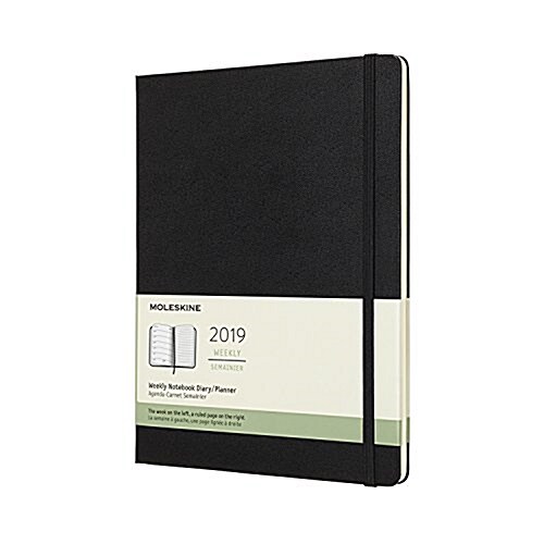 Moleskine 2019 12m Weekly Notebook, Extra Large, Weekly Notebook, Black, Hard Cover (7.5 X 9.75) (Desk)