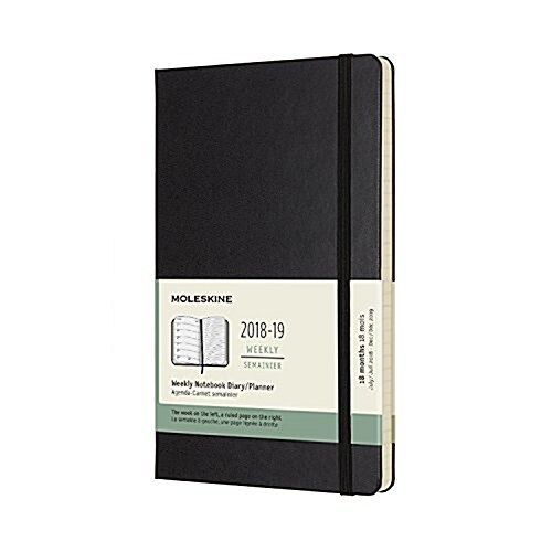 Moleskine 2018-2019 18m Weekly Notebook, Large, Weekly Notebook, Black, Hard Cover (5 X 8.25) (Desk)