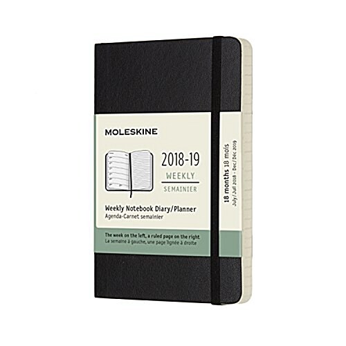 Moleskine 2018-2019 18m Weekly Notebook, Pocket, Weekly Notebook, Black, Soft Cover (3.5 X 5.5) (Desk)