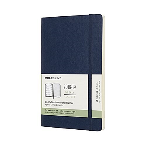 Moleskine 2018-2019 18m Weekly Notebook, Large, Weekly Notebook, Blue Sapphire, Soft Cover (5 X 8.25) (Desk)