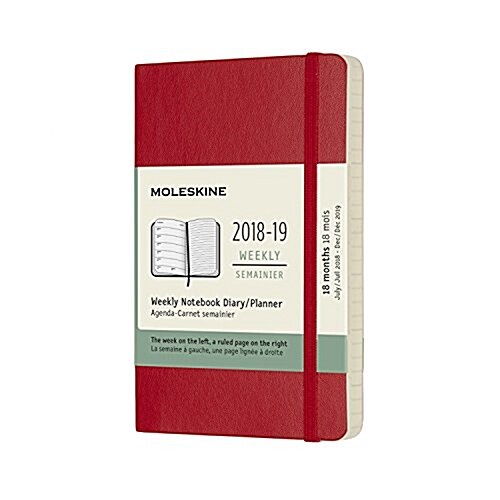Moleskine 2018-2019 18m Weekly Notebook, Pocket, Weekly Notebook, Cover Soft Red Scarlet, Soft Cover (3.5 X 5.5) (Desk)