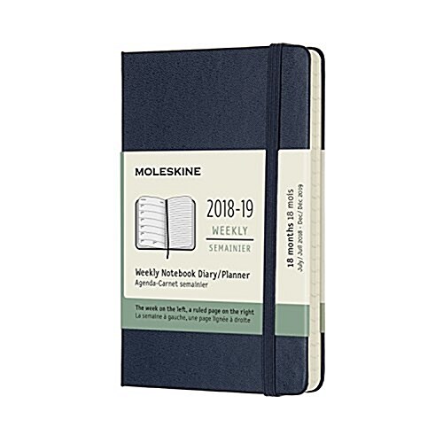 Moleskine 2018-2019 18m Weekly Notebook, Pocket, Weekly Notebook, Blue Sapphire, Hard Cover (3.5 X 5.5) (Desk)