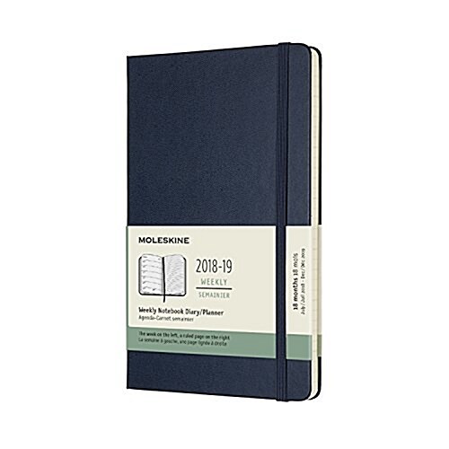 Moleskine 2018-2019 18m Weekly Notebook, Large, Weekly Notebook, Blue Sapphire, Hard Cover (5 X 8.25) (Desk)