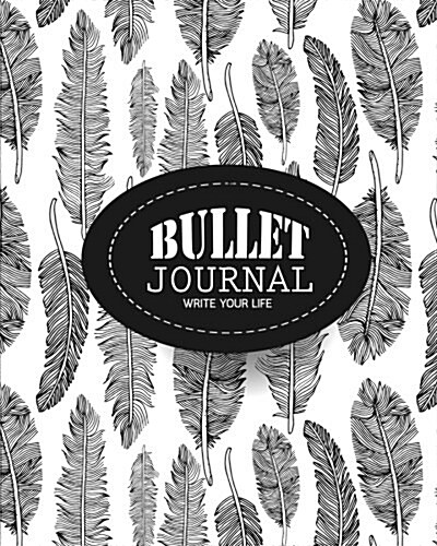 Bullet Journal Dot Grid, Black and White Feather Pattern (Paperback, NTB)