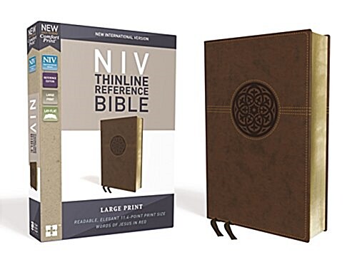 NIV, Thinline Reference Bible, Large Print, Imitation Leather, Brown, Red Letter Edition, Comfort Print (Imitation Leather)