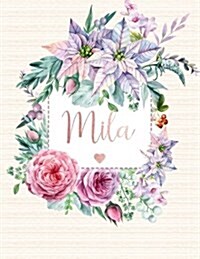 Mila: Personalized Floral Journal with Pink Gold Lettering, Name/Initials 8.5x11, Journal Notebook with 110 Inspirational Qu (Paperback)