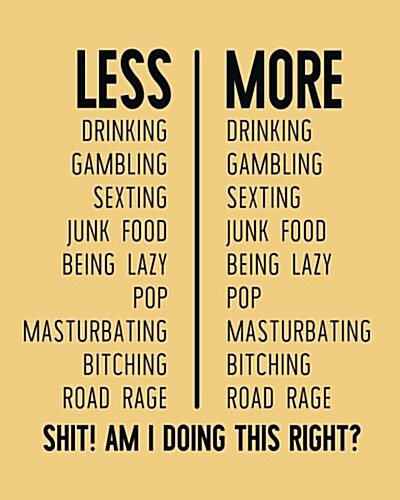 Less More Drinking Gambling Sexting Junk Food Being Lazy Pop Masturbating Bitching Road Rage Shit! Am I Doing This Right?: Goal Setting Workbook (Paperback)