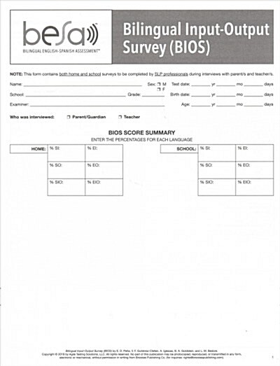 Bilingual Input-Output Survey (Bios) (Paperback)