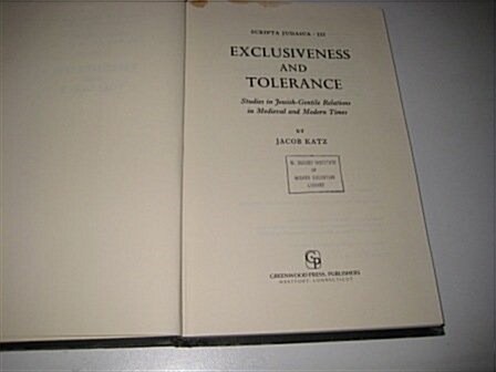 Exclusiveness and Tolerance (Hardcover)