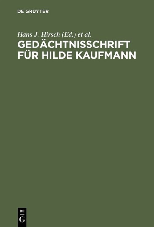 Ged?htnisschrift F? Hilde Kaufmann (Hardcover)