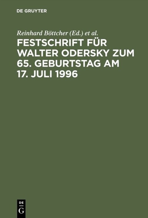 Festschrift F? Walter Odersky Zum 65. Geburtstag Am 17. Juli 1996 (Hardcover, Reprint 2018)
