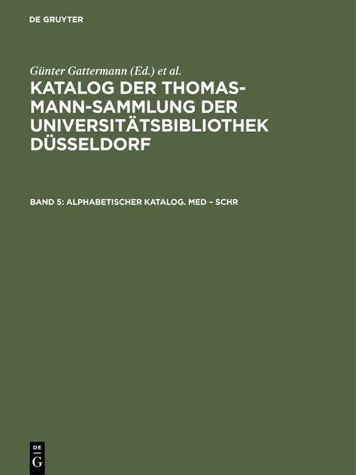 Katalog Thomas-mann-sammlung (Hardcover)