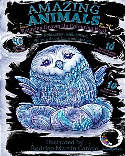 ANTI-STRESS Relaxing Grown Up Coloring Book Mid-Night Edition: Amazing Animals (Paperback)