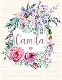 Camila: Personalized Floral Journal with Pink Gold Lettering, Name/Initials, 8.5x11, Lined Journal Notebook with 110 Inspirati (Paperback)