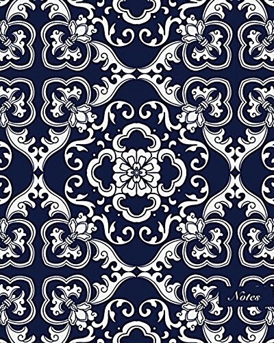 Notes: 8x10 Unruled Blank Notebook Seamless Oriental China Porcelain Spiral Curve Cross Vine Frame Flower Pattern Cover. Ma (Paperback)