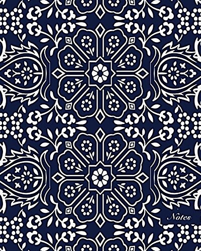 Notes: 8x10 Unruled Blank Notebook Seamless Oriental China Porcelain Polygon Geometry Cross Frame Flower Pattern Cover. Mat (Paperback)