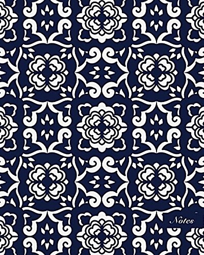 Notes: 8x10 Unruled Blank Notebook Seamless Oriental China Porcelain Curve Cross Flower Frame Pattern Cover. Matte Softcove (Paperback)