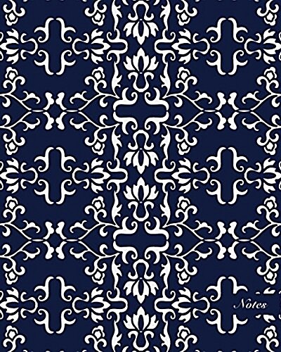 Notes: 8x10 Unruled Blank Notebook Seamless Oriental China Porcelain Spiral Curve Cross Frame Plant Pattern Cover. Matte So (Paperback)