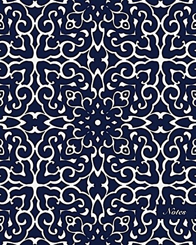 Notes: 8x10 Unruled Blank Notebook Seamless Oriental China Porcelain Spiral Curve Cross Frame Pattern Cover. Matte Softcove (Paperback)