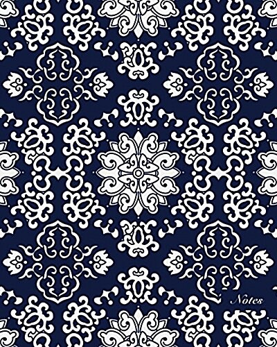 Notes: 8x10 Unruled Blank Notebook Seamless Oriental China Porcelain Round Curve Spiral Cross Frame Flower Pattern Cover. M (Paperback)