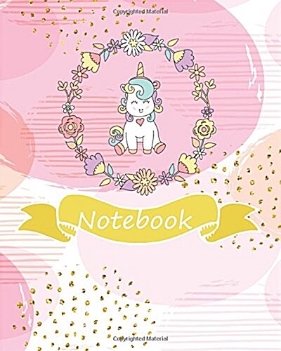 Notebook: Pink Unicorn notebook, 8 x 10, 110 Pages, Blank Unlined Paper for Sketching, Drawing, Writing, Journaling & Doodling (Paperback)