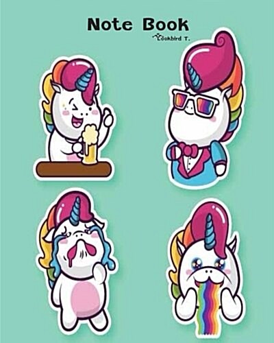 Notebook: Funny unicorn stickers set: Notebook Journal Diary, 120 Lined pages, 8 x 10 (Paperback)