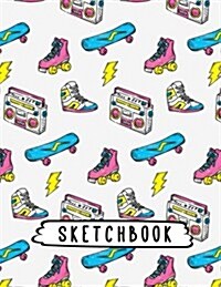 Sketchbook: Sneakers & Roller Skates Retro Pattern, Large Blank Sketchbook, 110 Pages, 8.5 x 11, Letter Size, For Drawing, Sketc (Paperback)