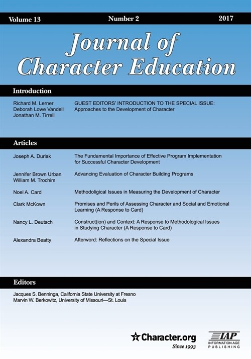 Journal of Character Education Volume 13, Issue 2, 2017 (Paperback)