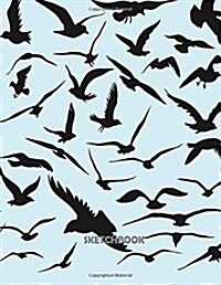 Sketchbook: Black Birds on a Blue Book Cover Cover and Blank Pages, Extra Large (8.5 X 11) Inches, 110 Pages, White Paper, Sketch, (Paperback)