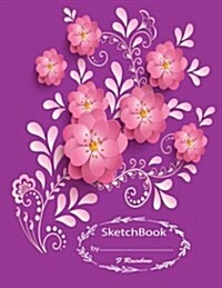 Sketchbook by F Rainbow: Graphic Flowers on the Cover of the Purple Book Cover and Blank Pages, Extra Large (8.5 X 11) Inches, 110 Pages, White (Paperback)