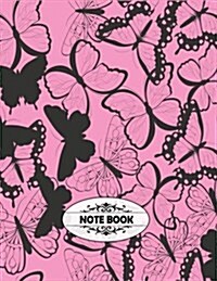 Notebook: Black Butterfly and Pink on Cover and Blank Pages, Extra Large (8.5 X 11) Inches, 110 Pages, White Paper, Sketch, Draw (Paperback)