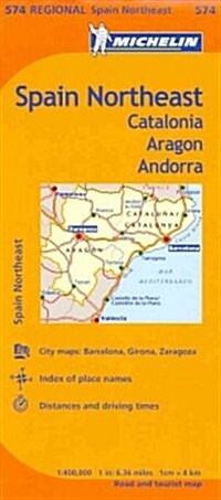 Michelin Spain: Northeast Catalonia, Aragon, Andorra, Map 574 (Folded, 10)