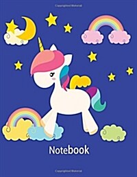 Notebook: White Unicorn of the Darkblue Cover and Notebook Journal Diary, 110 Lined Pages, 8.5 X 11 (Paperback)