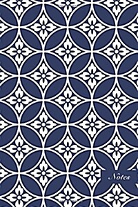 Notes: 6x9 Unruled Blank Pages Notebook Seamless Oriental Japanese Round Curve Cross Frame Blue Flower Pattern Cover. Matte (Paperback)