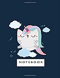 Notebook: Cute Cat on Dark Blue and Lined Pages, Extra Large (8.5 X 11) Inches, 110 Pages, White Paper (Paperback)