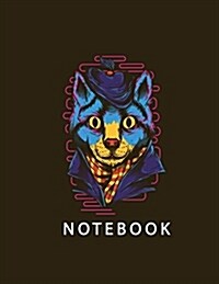 Notebook: Dark Blue Cat on Black Cover and Lined Pages, Extra Large (8.5 X 11) Inches, 110 Pages, White Paper (Paperback)